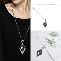 geometric diamond shape necklace crystal sliver long chain new ladies jewelry