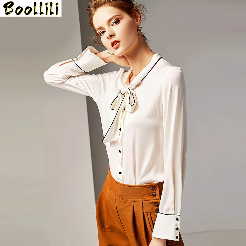 Boollili 2020 Spring Summer Women's Shirt Long Sleeve Blouse Women Silk Shirts Ladies Top Vintage Womens Tops and Blouses Korean
