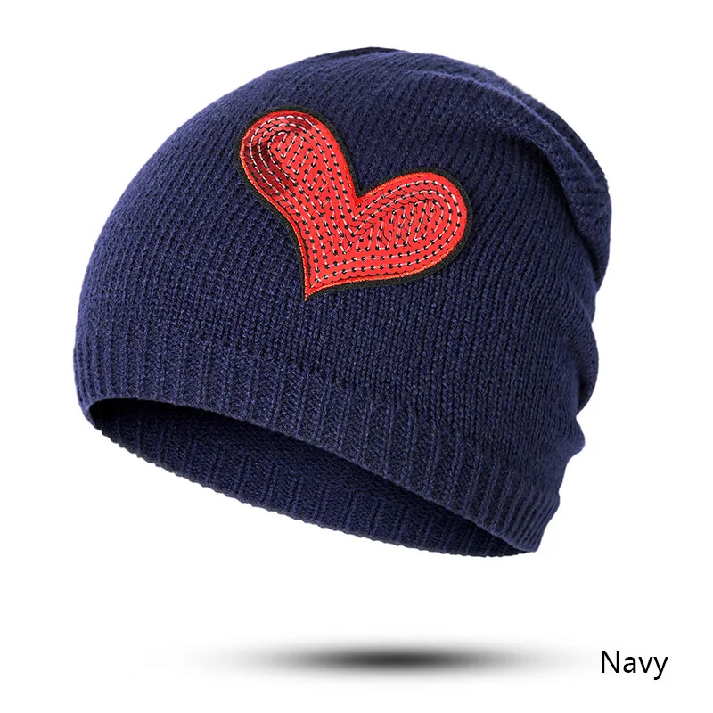 Шерстяная женская шапка с мультяшной вышивкой, вязаная шерстяная шапка в форме сердца, персональный головной убор, Женская однотонная шапка