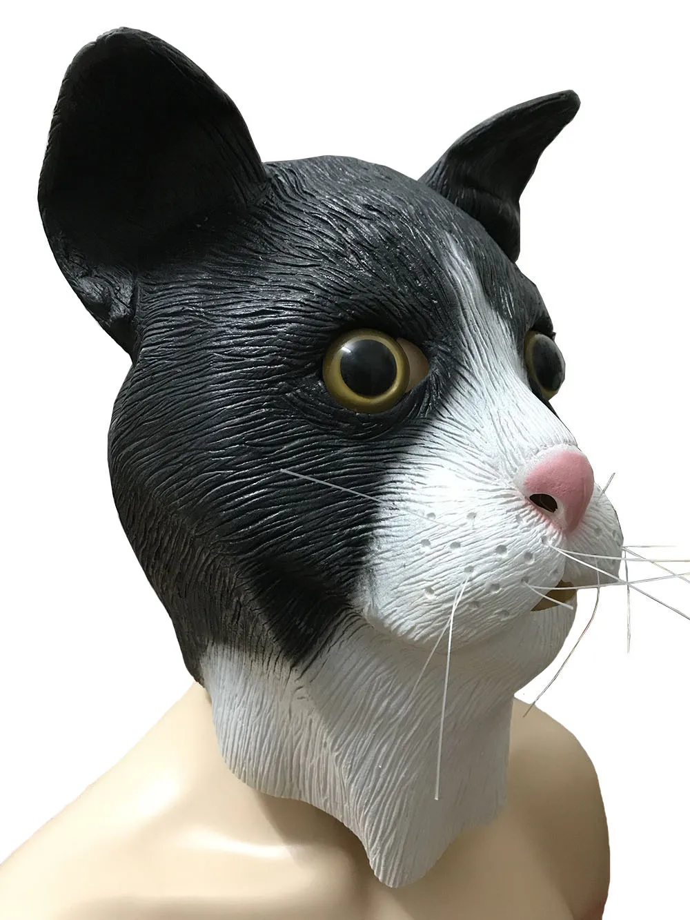 Латексная черно-белая маска в виде кошки милая на всю голову для