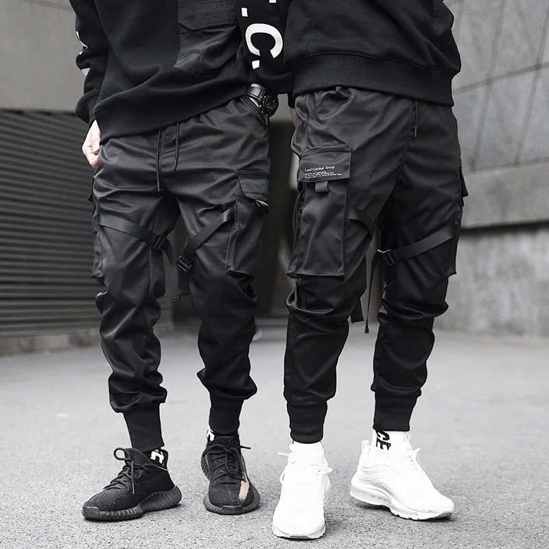 

2021 Ribbons Men Jogger Sweatpants Men's Cargo Pants r Hip Hop Casual Black Male Harajuku Fashion Trousers