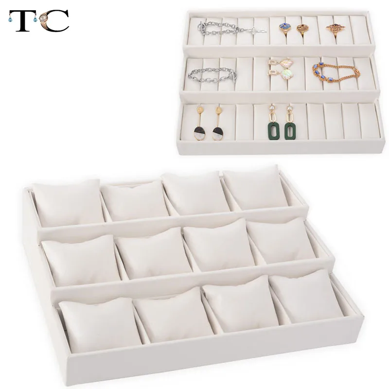 White Display Tray High-grade PU Jewelry Stand Watch Organizer Bracelet Ring Rack Earring Storage Box | Украшения и аксессуары