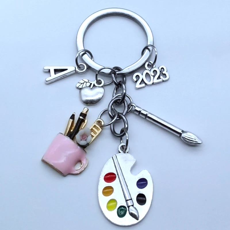 2020,2023A-Z letter handmade drawing board pen holder keychain, student gift, key ring, handmade jewelry,