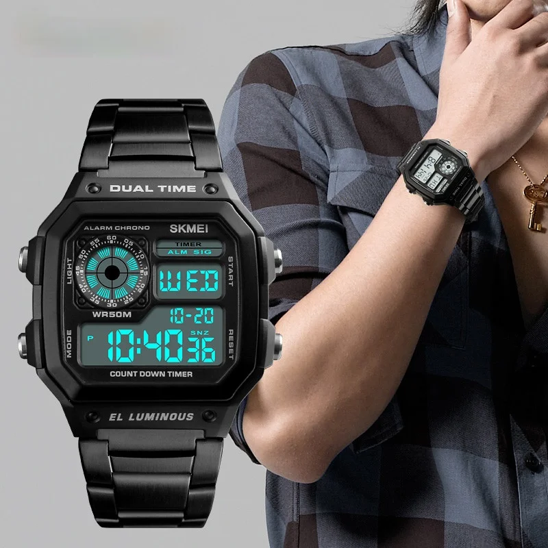 

TOP Business Men Fashion Casual Electronic Wristwatches Waterproof Clock Relogio Masculino Digital Dual Time Sports Watches