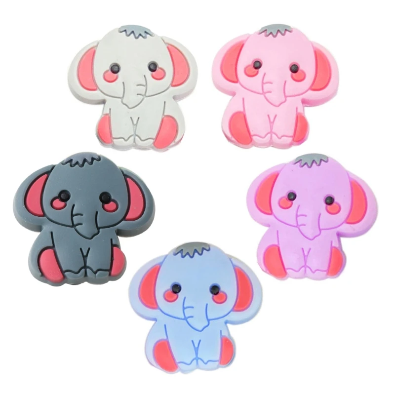 

5 Pcs/Pack Baby Cute Cartoon Elephant Teether Silicone Beads Molar Soother Toys K1KC