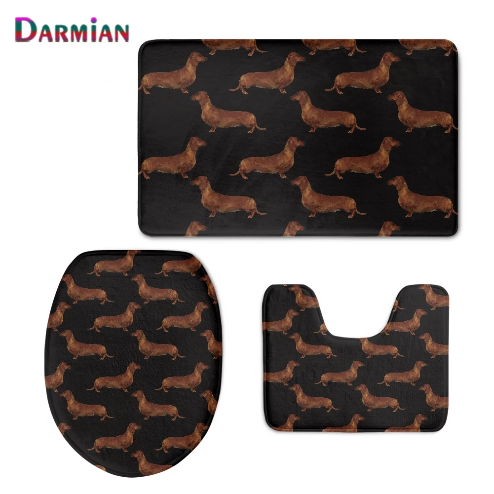 

DARMIAN Funny Dachshund 3D Printing Bathroom Ground Mat Decorate Soft Carpet 3pcs/set Toilet Seat Cover Comfortable Area Rugs