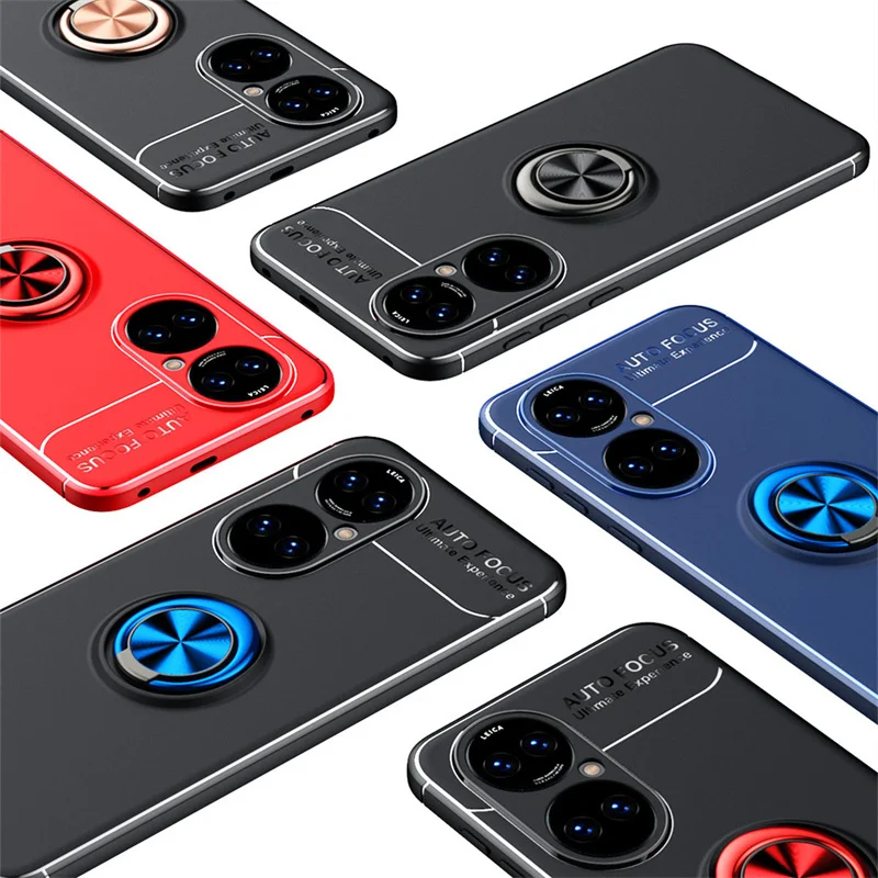 For Huawei P50 Case For Huawei P50 Cover Back Shockproof Phone Bumper TPU Soft Ring Magnetic Holder For Cover Huawei P50 Fundas
