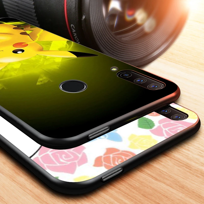 

Black Soft TPU Cover Cute Cartoon Pikaqiu for Honor 9X 9 Lite 8S 8C 8X 8A 8 2019 2020 7A 7S 7C Pro Phone Case