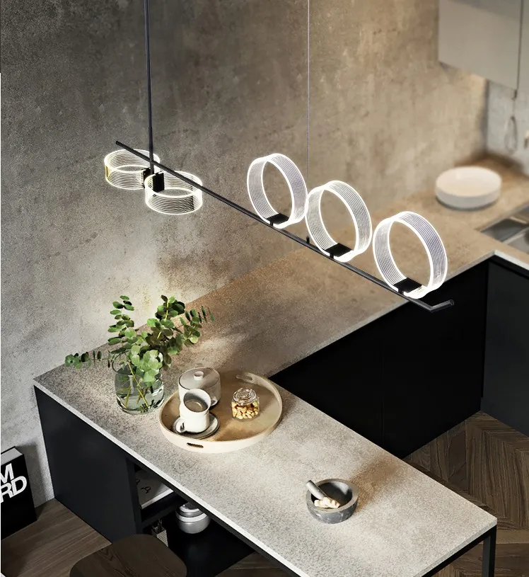 

Modern strip lights creative LED Chandelier dining room Nordic living room hanging lamp bar restaurant fixture lighting