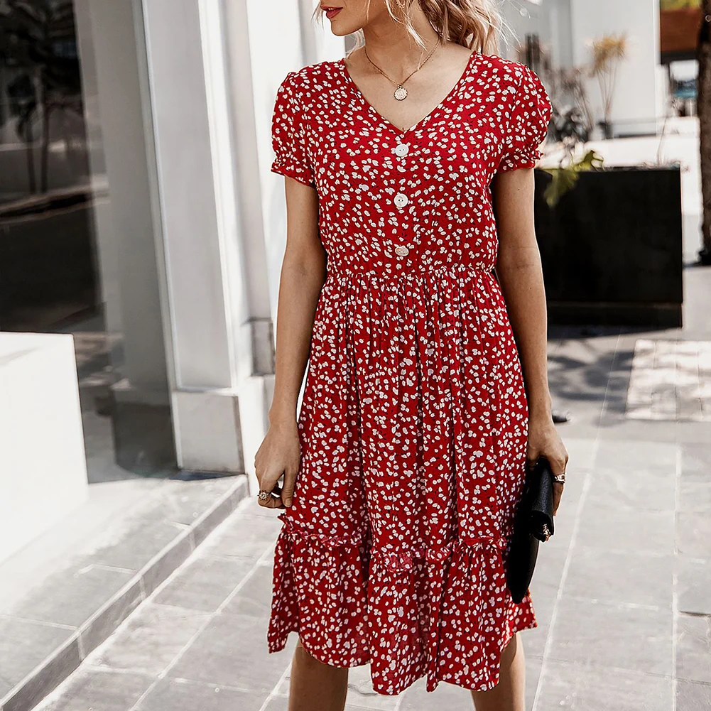 

Длинное женское платье с цветочным принтом с короткими рукавами и высокой талией Струящееся платье для вечерние пляжные летние син-доставка