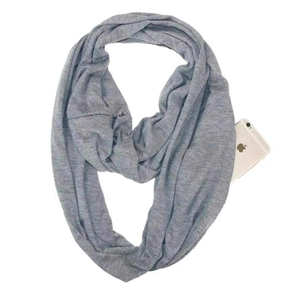 Женский шарф с карманами на молнии однотонный трансформер модный осенний для