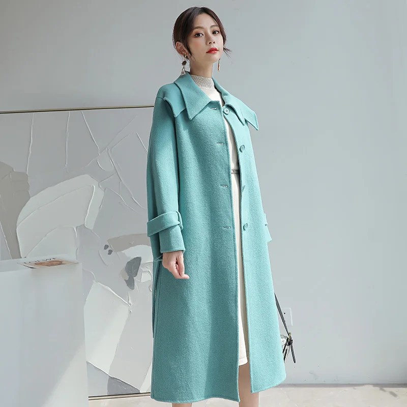 Winter Solid Color Cashmere Coat Women's Mid-length Double-sided Woolen Coat Single-breasted Overcoat ROM80339