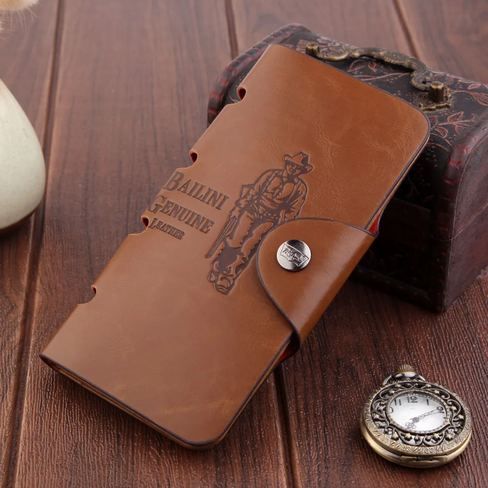 

Men's long wallet dollar clip leather men's suit bag buttons retro