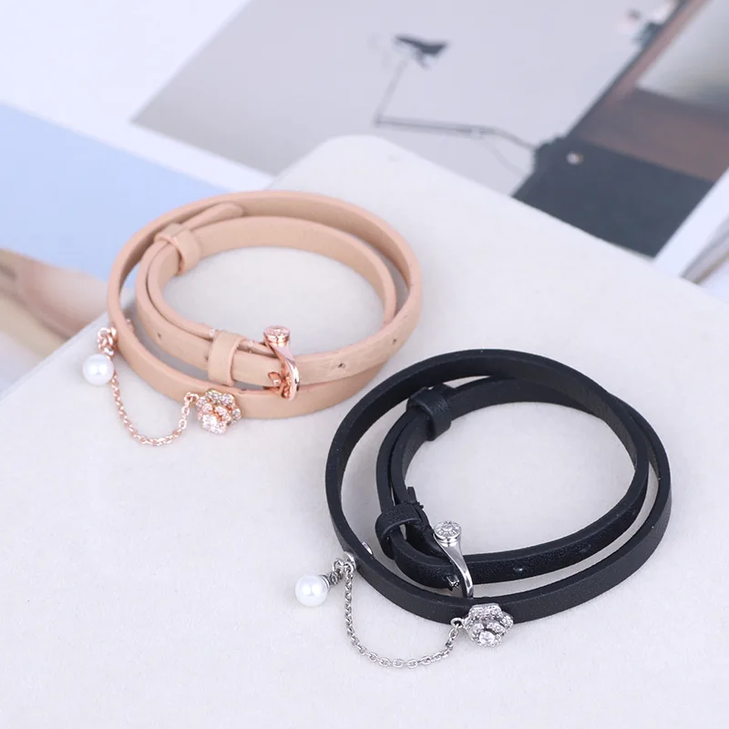 

Европейский и американский стиль кожаный розовый жемчуг ожерелье браслет
