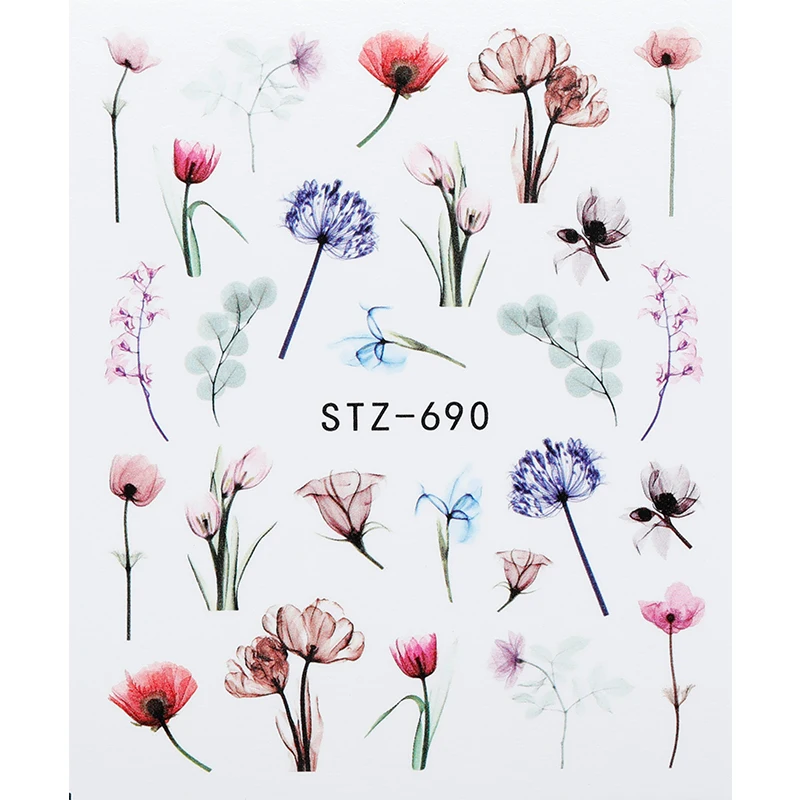 1 шт цветок листья наклейки для ногтей цветные слайдер Роза вода Полный