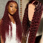 Парик AIMEYA из бразильских человеческих волос на сетке спереди для черных женщин, HD прозрачный парик на сетке, бордовый Длинный свободный вьющийся парик, натуральные волосы