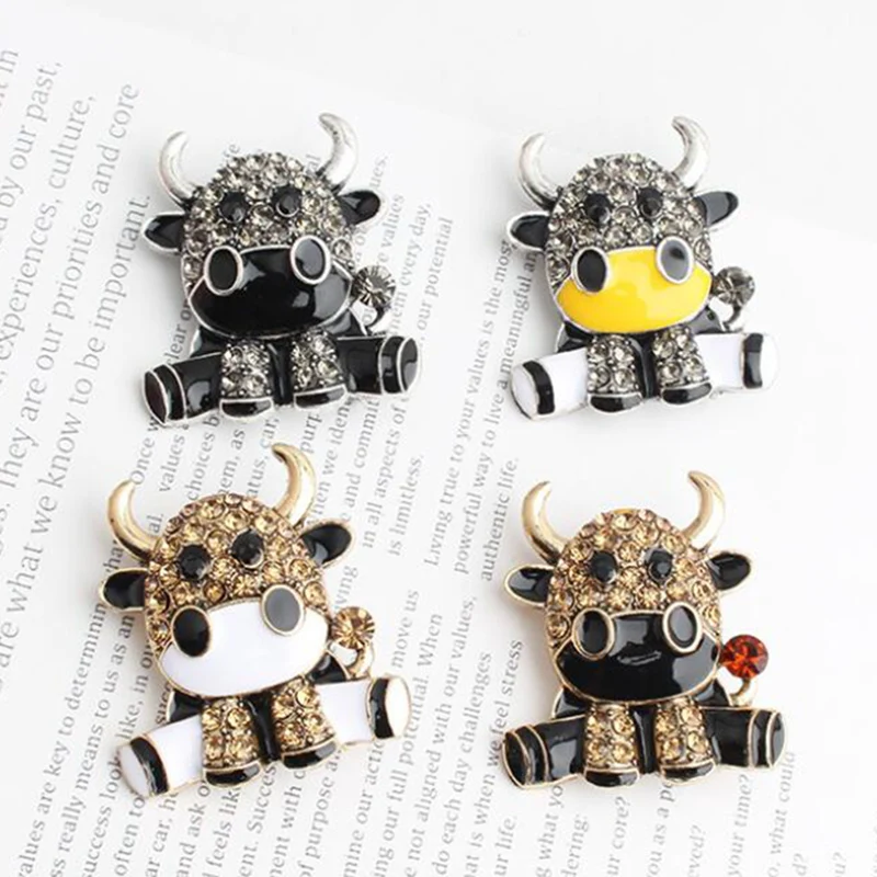 Стразы милые эмалью с изображением коровы броши для женщин китайский быка модные