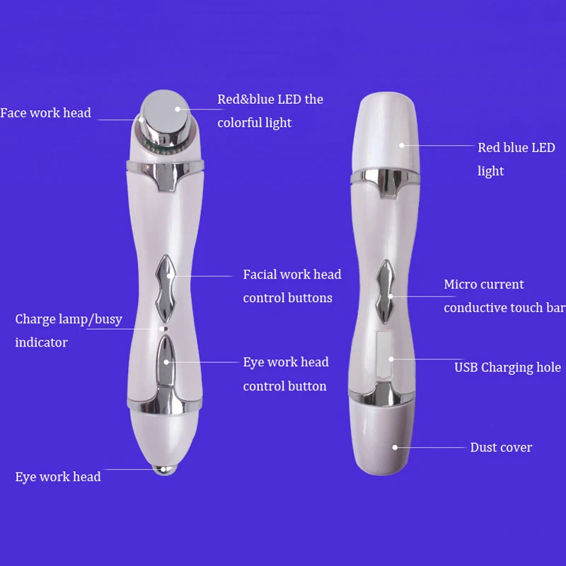 

Eye Vibration Massager Eye Anti-Wrinkle Dark Circle Acne Remover Pen Face Lifting Galvanic Ions Beauty Instrumen 150x30x30mm NS