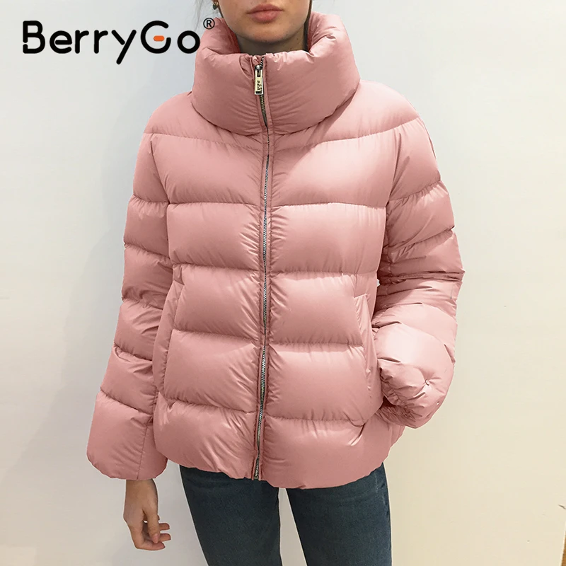 

BerryGo Warm pink autumn winter turtleneck parkas 2020 Causal pocket long sleeve women outwear New fashion windproof parkas 2020