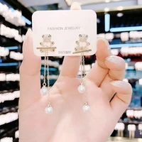detachable long tassel pearl pendant cute bear lady earrings hollowed out exquisite personality 2021 new korean fashion jewelry