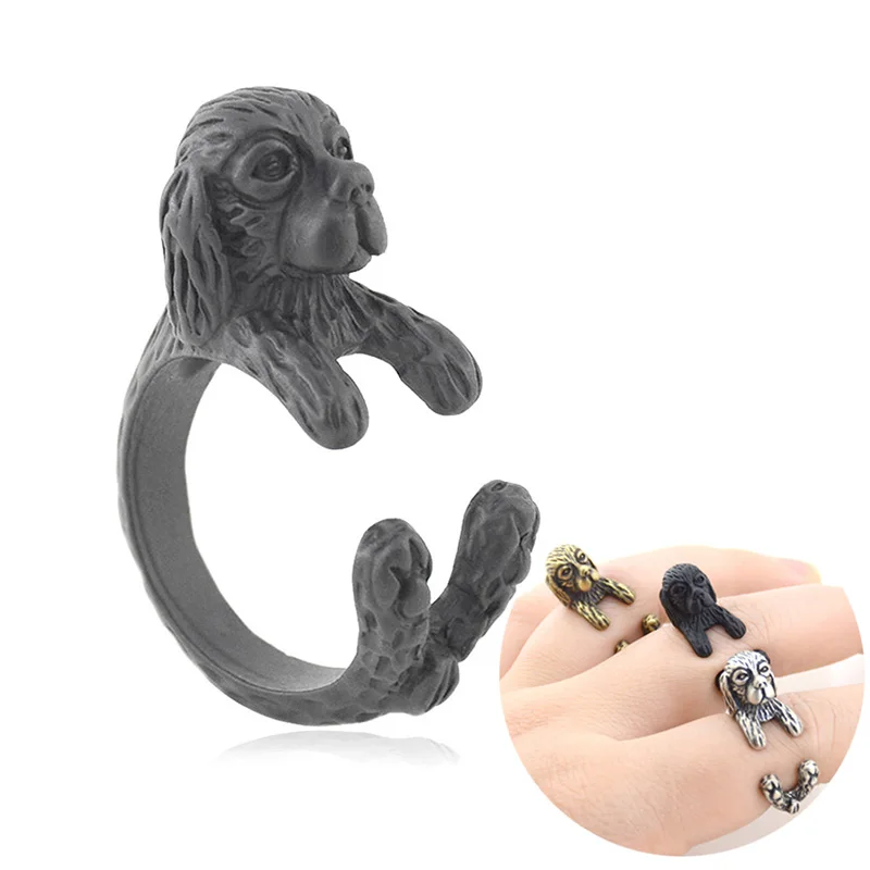 Прямая доставка Винтаж Чарльз спаниель Anillos щенок кокер-спаниель Anel Бохо Пара