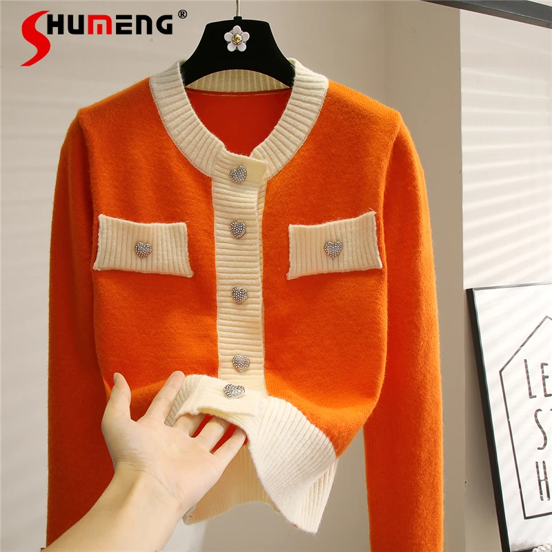 

Ladies New Fashion Chic Cardigan Sweater Coat 2021 Early Autumn Women's England Style O-neck Solid Color Regular Knitted Top
