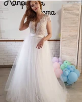 brilliant wedding dress a line v neck sleeveless tulle white lace appliques bridal gowns for women gorgeous robe de mariee