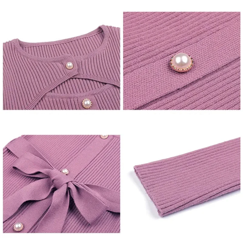 

Autumn Sexy Hollow Knitted A-Line Dress Women Korean Chic Long Sleeve Belt Lace-Up Sweater Dress Elegant Retro Slim Party Dress