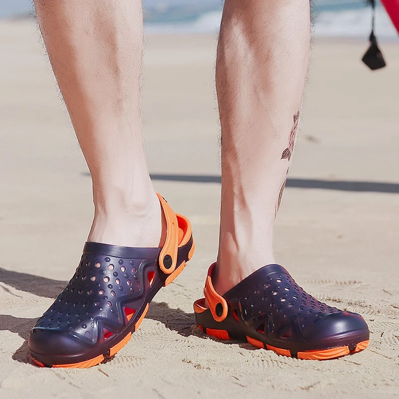 Мужские сандалии желе без застежки дышащие шлепанцы на плоской подошве пляжные