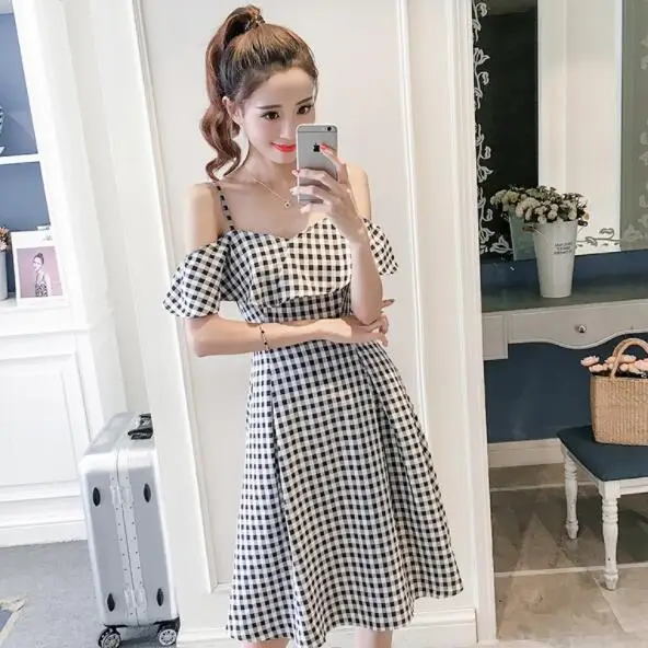 2020 летнее платье Женская юбка с высокой талией в черно-белую клетку на петельках