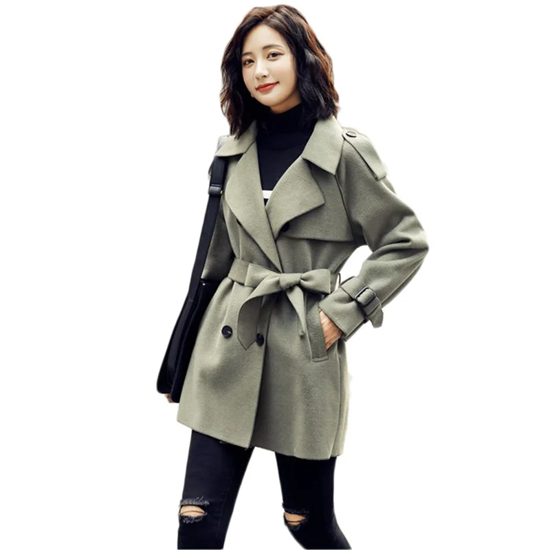 

Korean Version Of The Spring Autumn Women's Woolen Coat 2021 New Lapel Temperament Fashion Army Green Top Jacket Feminina GH193