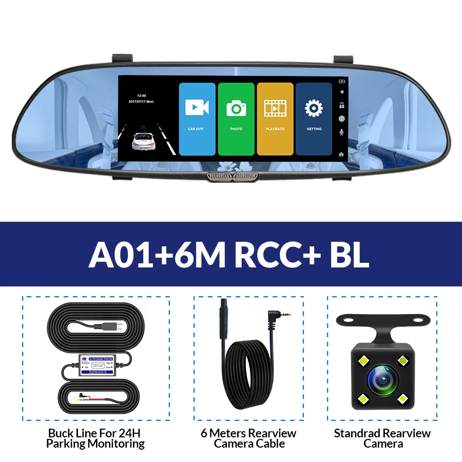 A01-6M RCC-BL E-ACE A01 Автомобильный видеорегистратор Full HD 1080P 7 дюймов ips сенсорный видеорегистратор камера с двумя объективами с камерой заднего вида Авто регистратор видеорегистратор - Название цвета: A01-6M RCC-BL