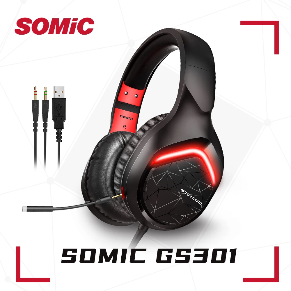 SOMIC Проводная игровая гарнитура с микрофоном накладные светодиодный студийные