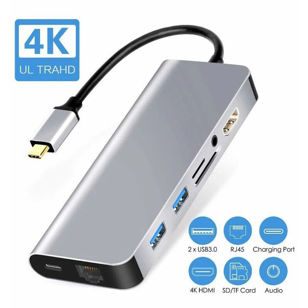 8 в 1 USB C type USB3.0 HDMI 4K VGA RJ45 адаптер концентратор Многофункциональный Док станция