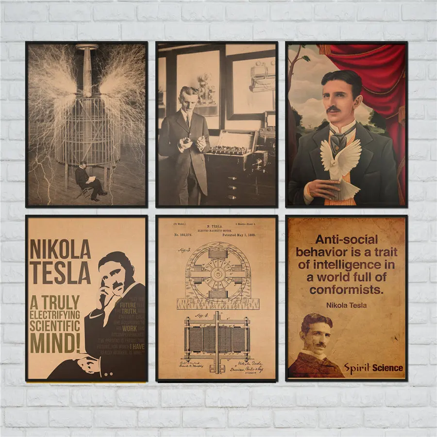 Учёные Nikola Tesla настенный киноплакат художественная наклейка бумага для поделок в