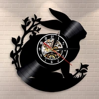 rabbit silhouette wall clock woodland animal nursery art baby room vinyl record wall clock bunny decorative clock gift for kids