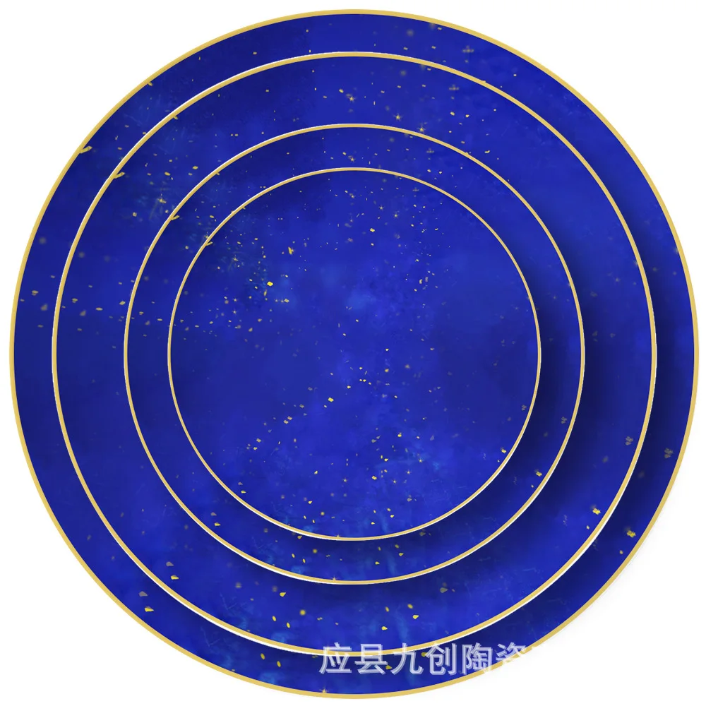 

Creative Western Steak Plate Nordic Dream Blue Bone China Tableware Flat Set online celebrity Home Set. dinnerware set plates