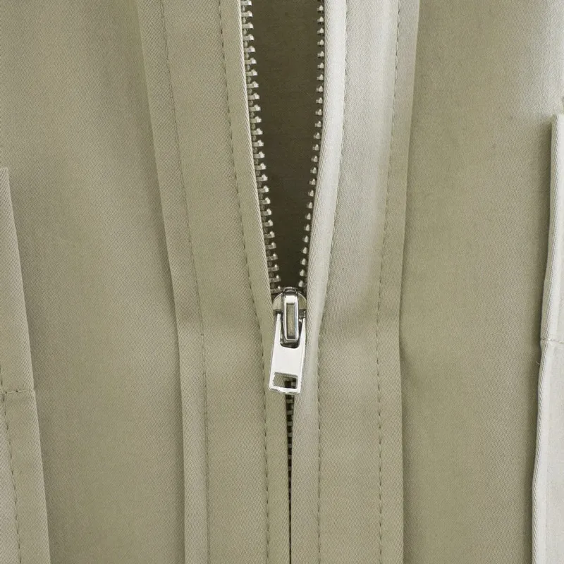 

Za 2021 Khaki Zip Collared Vintage Blouse Women Autumn Winter Casual Long Sleeves Shirt Adjustable Drawstrings Blouse Woman