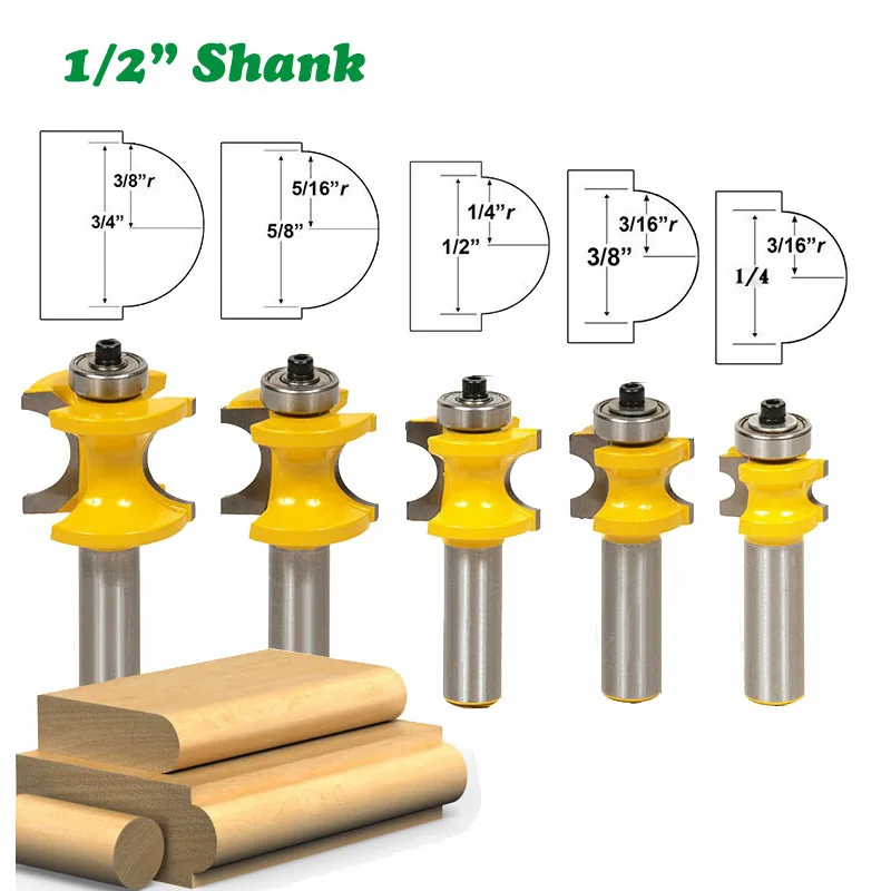 

1PC 1/2" 12.7MM Shank Milling Cutter Wood Carving Bullnose Half Round Bit with Bearing Endmill Bits for Wood Woodworking Tool