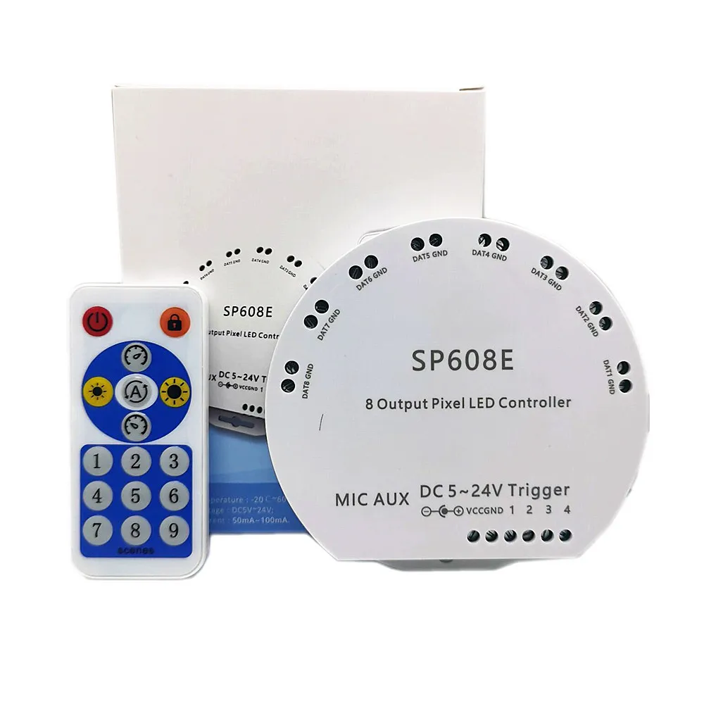 SP608E DC5V-24V WS2812B Music Controller WS2811 WS2815 8CH Signal LED Light Strip Built In Mic IOS Android Bluetooth-compatible | Освещение