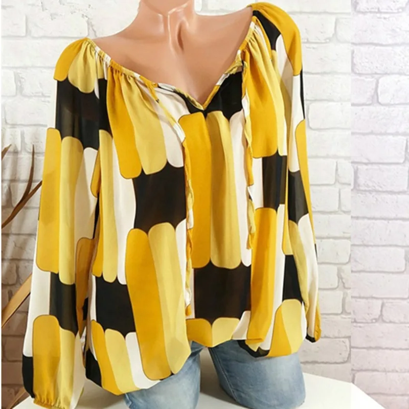 

S-5XL Plus Large Size Women Blouses 2019 Summer Tops Blouse Loose Long Sleeve Off Shoulder Print Shirts Blouse