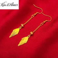 kissflower er29 fine jewelry wholesale fashion woman birthday wedding gift lucky leaf tassel exquisite 24kt gold drop earings