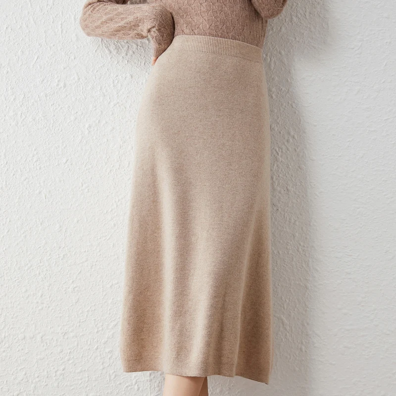 Новинка 2021 Женская осенне-зимняя юбка средней длины из 100% чистой шерсти