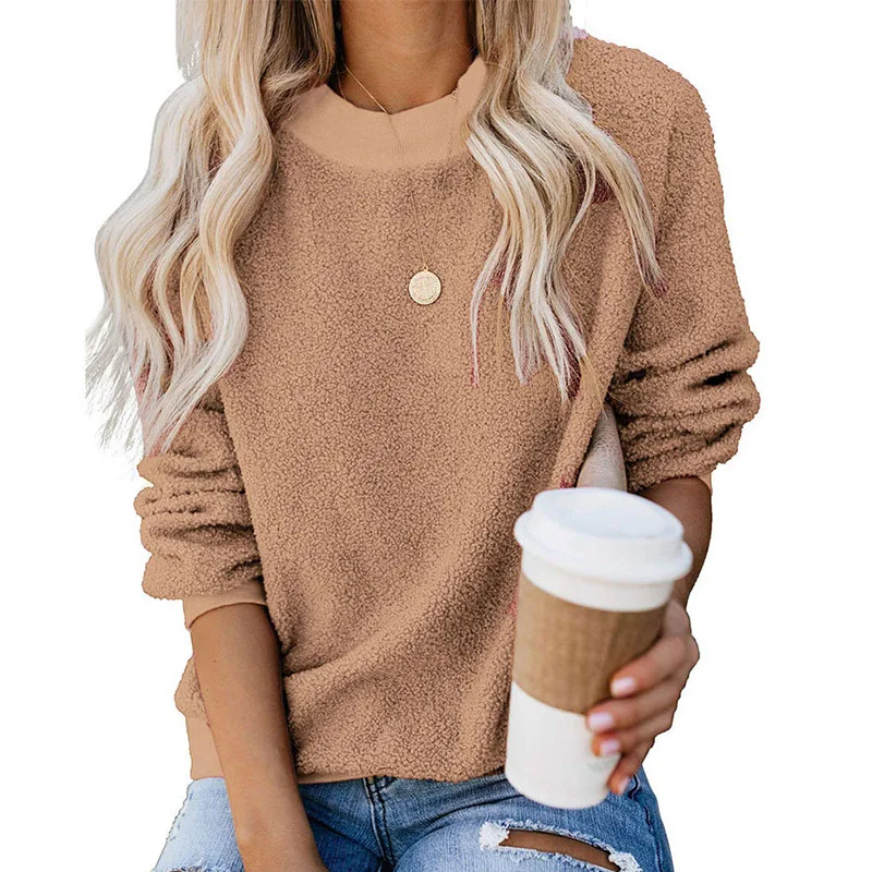 Женская флисовая блузка lzedella однотонный пуловер с принтом толстая свободная