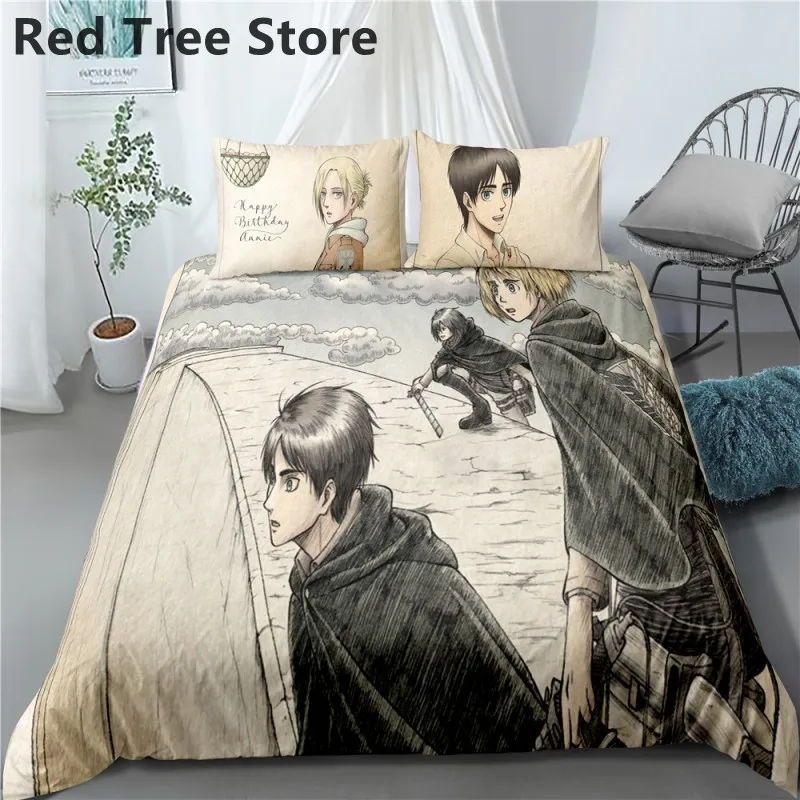 

2/3 Pcs Attack on Titan Bedding Set 3D Print Cartoon Anime Duvet Cover Home Textile Bed Quilt Cover For Kids Adults Bedspread