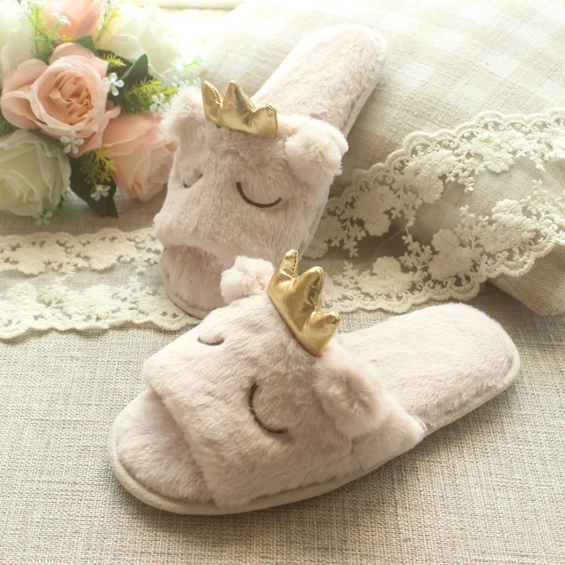 Сезон осень зима Домашние плюшевые тапочки с открытым носком женские теплые