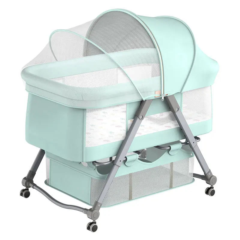 

Folding Crib Cradle Bed Stitching Big Bed Bb European Multifunctional Portable Crib Newborn Bed Rocking Baby Bassinet