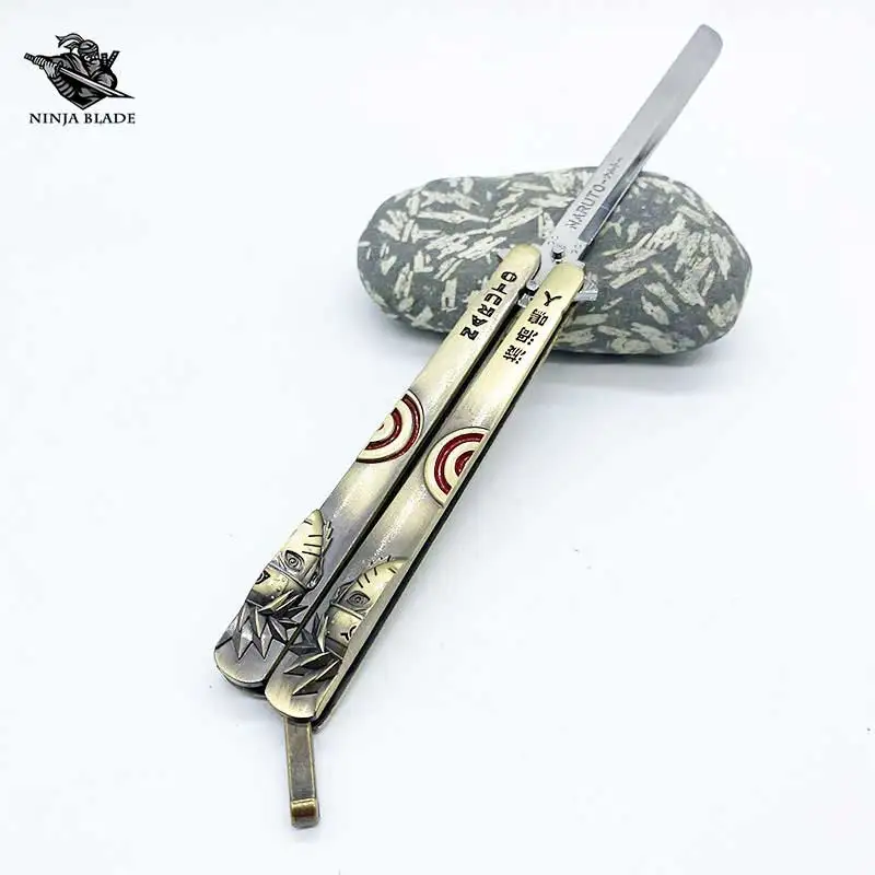Uzumaki Narutoo Balisong модель Uchiha Sasuke Susanoo тупой нож-бабочка металлический тренажер для