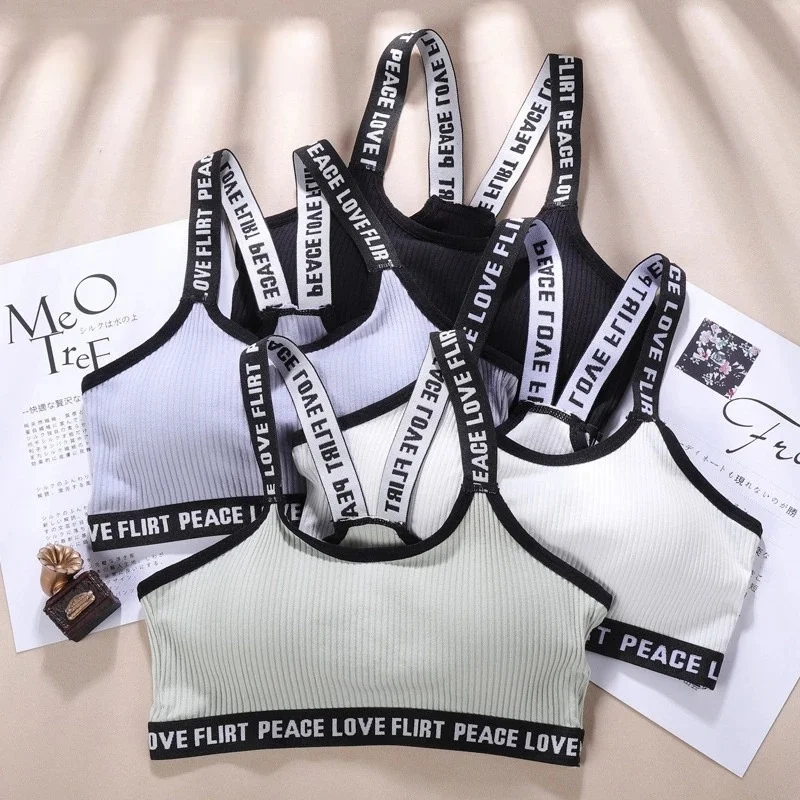 

Женский хлопковый бюстгальтер среднего размера UVRCOS с надписью, бюстгальтер с перекрестными бретельками, бюстгальтер без ободка, мягкое ниж...