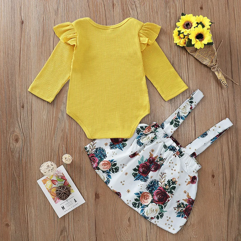 2019 комплект с юбкой цветочным рисунком боди длинными рукавами юбка подтяжками